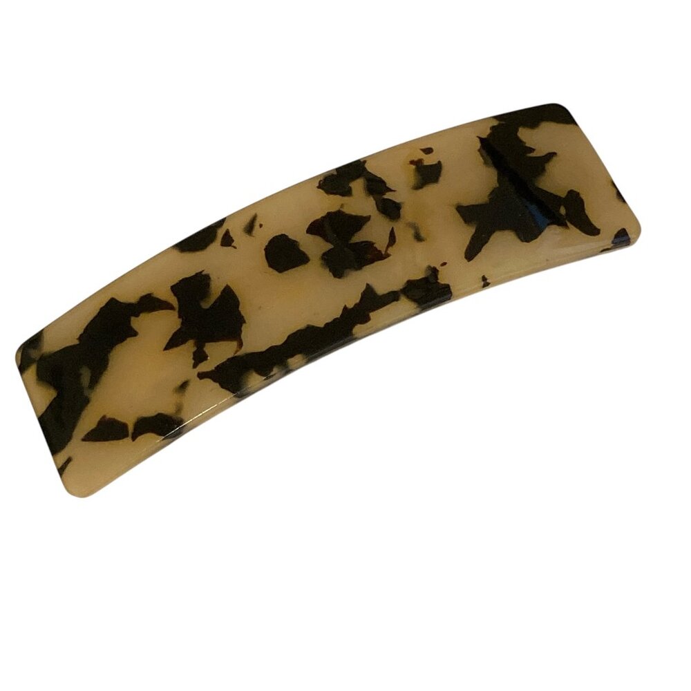 Large Tan Brown Tortoise Shell Confetti Acrylic Hair Barrette French Clip Style